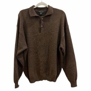 Vtg Robert Banks Brown Merino Wool 1/4 Zip Pullover Sweater w/ Elbow Patch, Sz L